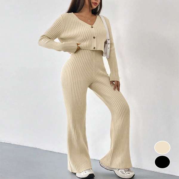 レディース ニットカーディガン ストレッチパンツ ハイウエスト 編み ゆったり オルチャン お洒落 オフィスカジュアル セットアップ春秋冬 2点セット無地 韓国...