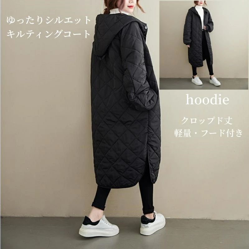 キルティング 中綿コート レディース ベンチコート アウター 膝丈 クロップド丈 ボタンパーカー フード付き 秋冬服 暖かい 防寒 キルテ..