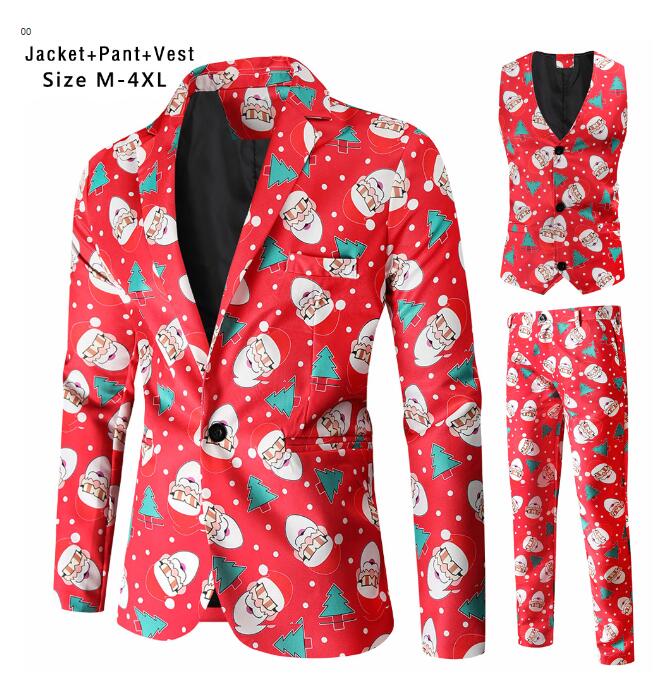 サンタクロース柄 メンズステージ衣装 スーツジャケット ハロウイン クリスマススーツ 紳士服 ベスト パンツ コート ダンス衣装 司会者 スーツ 舞台演出服 イベント衣装 Christmas コスプレ 魔術師 タキシード 単品/2点/3点セットステージ演出服 舞台ダンスウェア イベント