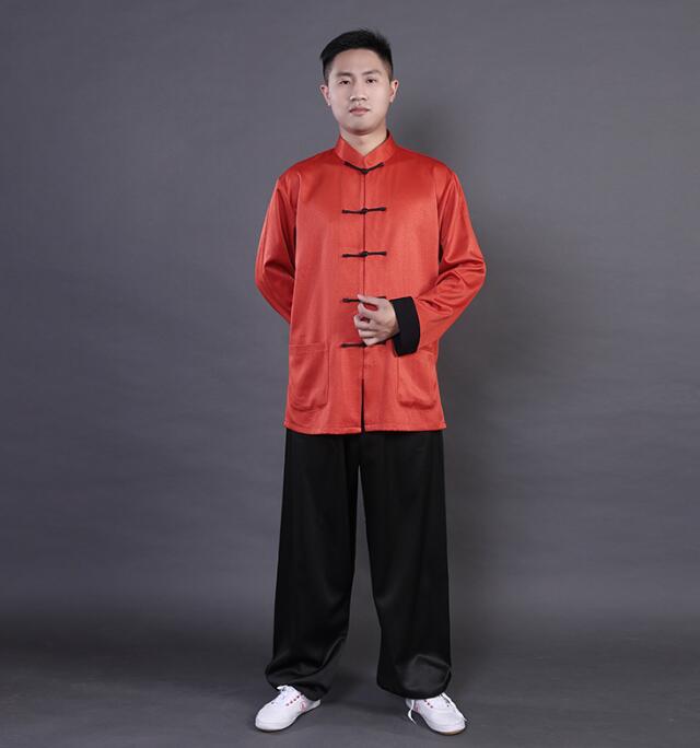 メンズ武術服 太極拳衣装 ゆったりタイプ衣装 上下2点セット 3色 袖色切り替え 長...