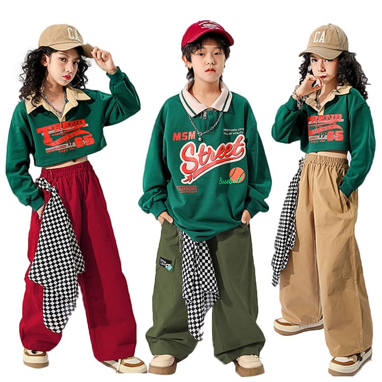 Rakuten - キッズダンス衣装 セットアップ 韓国 子供服 ヒップホップ 男の子 女の子 ダンス 衣装 k-pop キッズ 服 トップス 長袖 カーゴパンツ ズボン ストリート系
