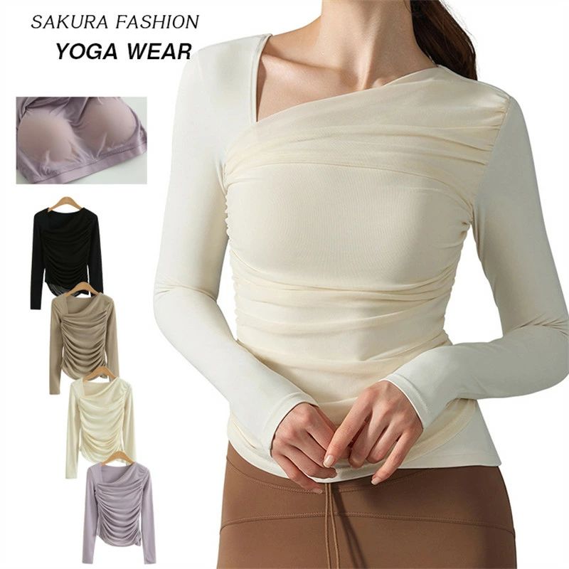 Wear - スポーツウエア ヨガウエア レディース トップス 長袖 ヨガ フィットネス カップ付き フィットネスウエア ジムウェア トレーニングウェア ジャージ ランニングウェア ダイエット 運動着 おしゃれ シンプル 軽量 速乾 ストレッチ
