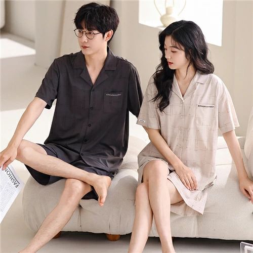 ペア パジャマ 半袖 夏 男女2着 セット メンズ ルームウェア パジャマ 前開き 春夏 レディース 綿 ペアパジャマ ギフ…