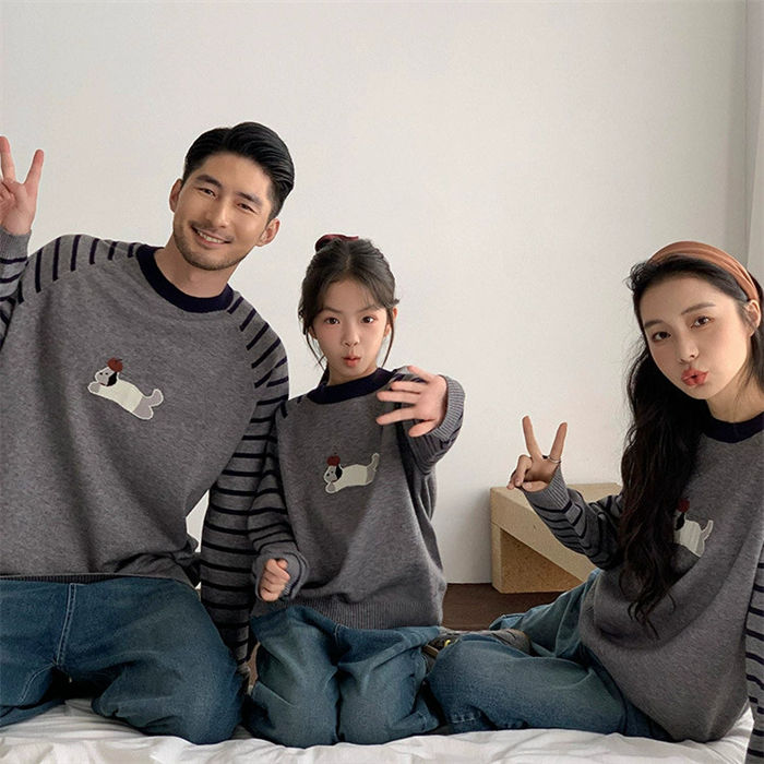 Rakuten - 親子お揃い服 親子 ペアルック セーター 犬 アニメ かわいい 春 秋 カットソー 親子ペアルック ニット トップス ゆったり ママ 女の子 パパ 男の子冬 長袖 ニットセーター 大きいサイズ 子供 カップルお揃い服