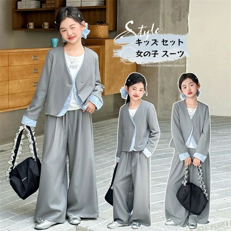 Top & Bottom Sets - キッズ セットアップ 子供服 女の子 フォーマルスーツ スーツセット 卒業式 パンツスーツ 2点セット ジャケット+パンツ 女の子 フォーマル 結婚式 発表会 入学式 スーツ 110cm 120cm 130cm 140cm 150cm 160cm 120 130 140 150 160 170cm