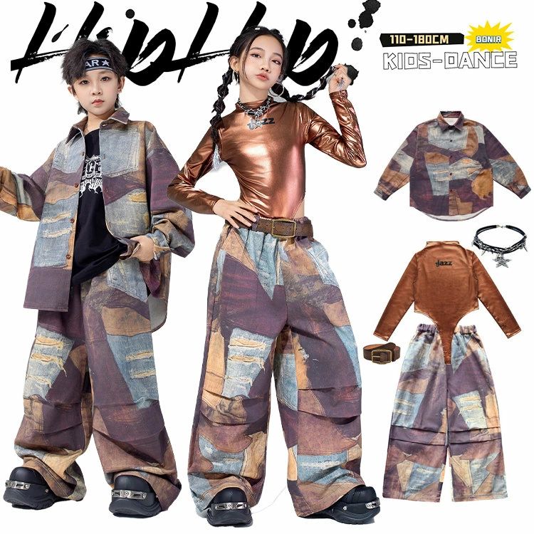 Rakuten - ダンスウェア キッズ 子供服 ダンス衣装 ブルー 野球風 長袖 水色 ゲームシャツ トレーナー シャツ デニムパンツ カーゴ チェック柄 ラップスカート ヒップホップ 男の子 女の子 応援団 団体服 舞台 jazz k-pop こども ジュニア おしゃれ hiphop 練習着 発表会 110-180