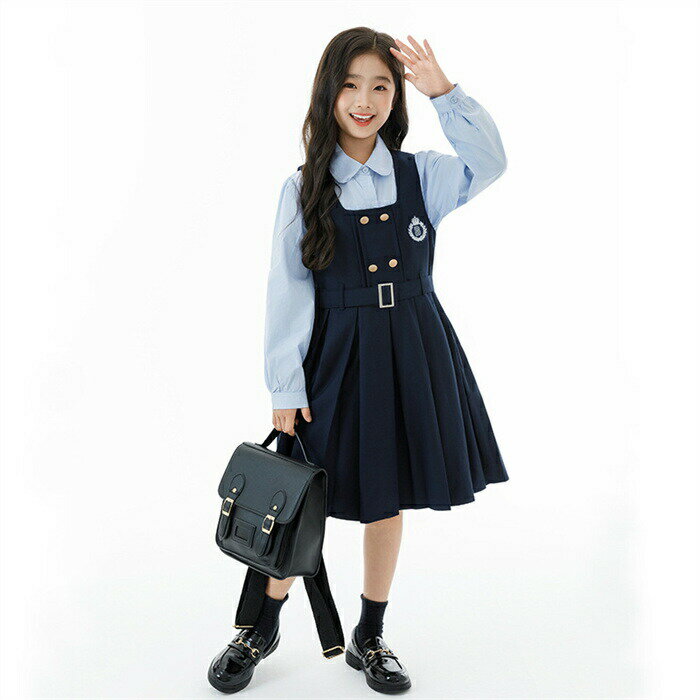 Rakuten - 子供服 セットアップ 女の子 学園風 フォーマルドレス 園服 春秋用 長袖シャツ ジャンパースカート 2点セット フォーマル スクール制服 学生 入学式 卒業式 スーツ 女の子 発表会 かわいい 通学着 120cm 130cm 140cm 150cm 160cm