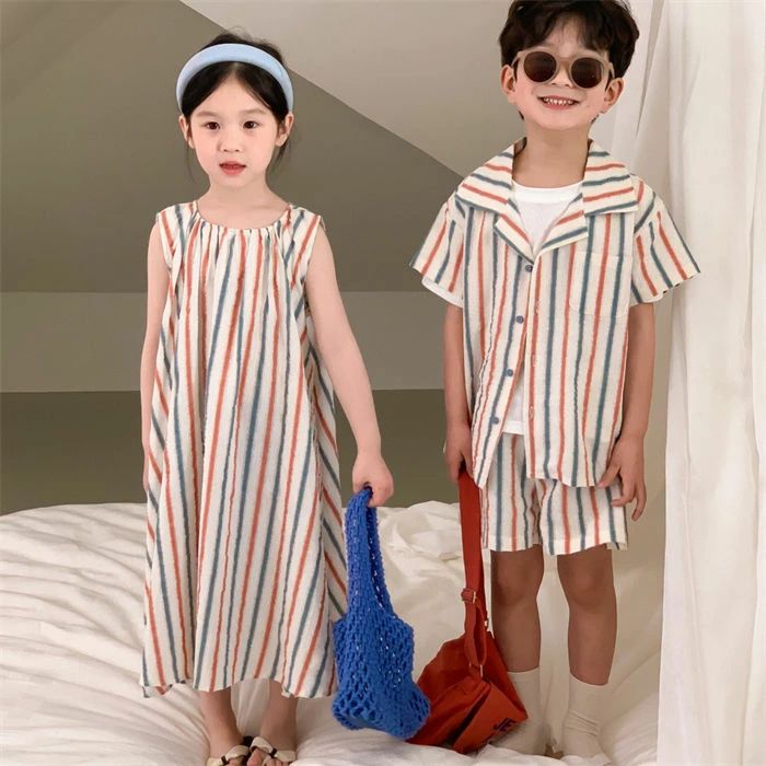 子供服 兄妹 お揃い 兄妹おそろい セットアップ アロハシャツ ワンピース ストライ...