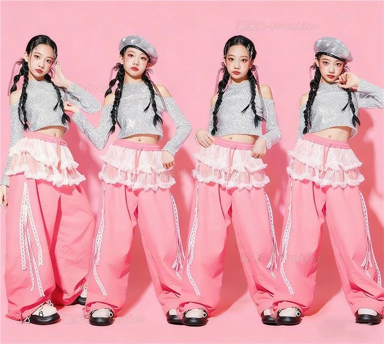 ダンス 衣装 セットアップ レース フリル ピンク カーゴパンツ オレンジ キラキラ ...