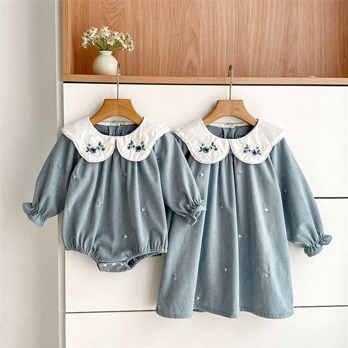 Rakuten - ベビードレス 女の子 セレモニードレス ベビー服 刺繍 新生児 春秋 姉妹コーデ 姉妹リンクコーデ ロンパース ワンピース 長袖 キッズドレス 女児 子供服 子ども服 赤ちゃん 姉妹 お揃い おしゃれ かわいい 出産祝い 誕生日 プレゼント お宮参り 66-140cm