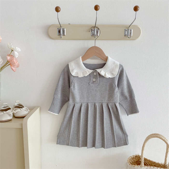 春秋冬 ニットワンピース 女の子 百褶スカート 幼児 長袖 プリンセスドレス 単色 かわいい 針織 子供 ドレス セーター 軽やか 日常 ファッション キッズ 女児 ロング丈 おしゃれ 普段使い 73cm 80cm 90cm 100cm 110cm