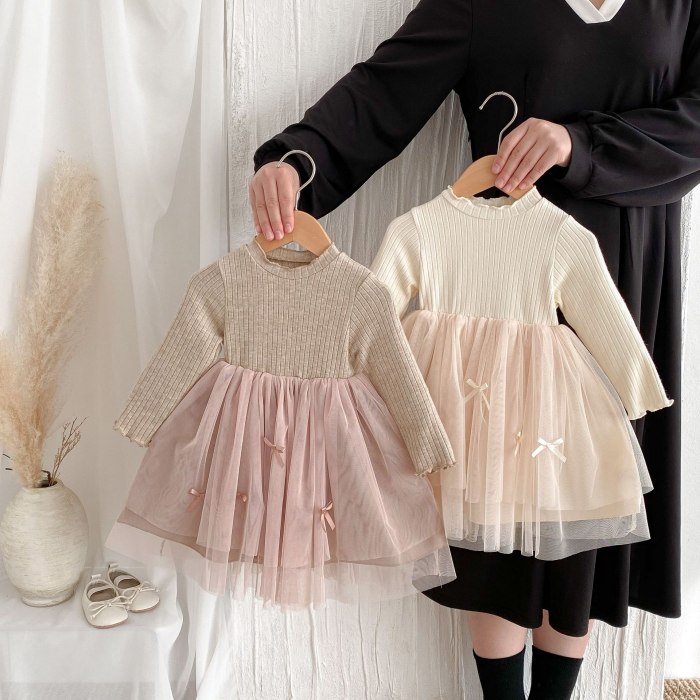 Rakuten - 子供服 ワンピース ニットワンピース キッズ ベビー服 ベビードレス チュール 長袖 女の子 ワンピース ドレス 春 秋 冬 子ども服 子ども 赤ちゃん ニット おしゃれ かわいい 女児 フォーマル セレモニードレス 出産祝い プレゼント