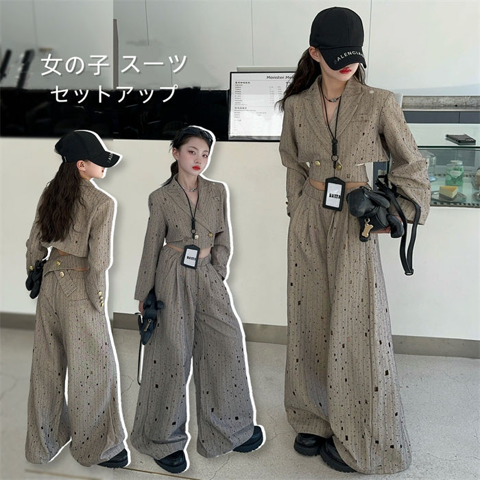 Rakuten - キッズ スーツセット 卒業式 スーツ 女の子 春秋 パンツスーツ セットアップ ワイドパンツ 長袖 ジャケット フォーマルスーツ 2点セット 子供服 カジュアル おしゃれ ロングパンツ 上下セット ジュニア 結婚式 入学式 入園式 卒園式 入学祝い パーティー