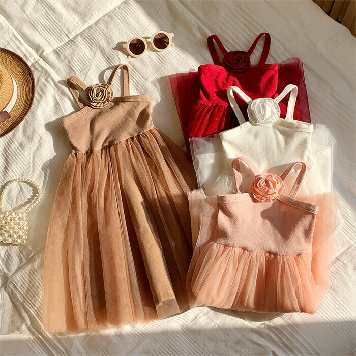 Rakuten - 女の子 ワンピース 子供服 ベビー服 キャミソール チュールワンピース 花 夏 夏服 赤ちゃん 幼児 キッズ ドレス 吊りワンピ ノースリーブ 無地 ロングワンピース 可愛い おしゃれ 結婚式 パーティー 誕生日 出産祝い ギフト プレセント ビーチ 海 写真撮影 演出服