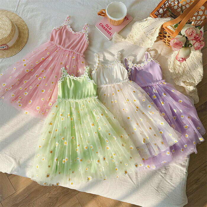 Rakuten - 女の子 ワンピース 子供服 キャミソール チュールワンピース 夏 夏服 花柄 ノースリーブ ワンピース 赤ちゃん 幼児 子ども ロングワンピース 吊りワンピ キッズ ドレス 可愛い おしゃれ ドレス ワンピース 誕生日 出産祝い 結婚式 パーティー ビーチ 海 写真撮影 演出服