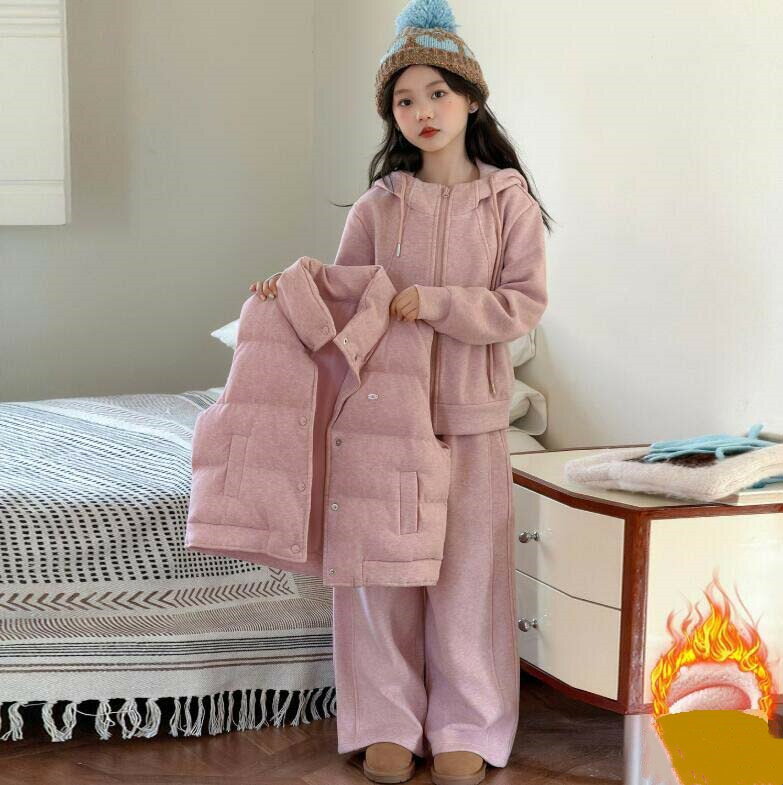 Rakuten - 子供服 キッズ服 3点セット 韓国風 キッズファッション 裏起毛 洋服 冬物 上着+パンツ+ベスト キッズ ベビー 長袖 トップス ジュニア 女の子 フォーマル イベント アウター 女児 子供用 子ども服 暖かい 防寒 シンプル 保温 防風 誕生日 プレゼント kids 120~170cm