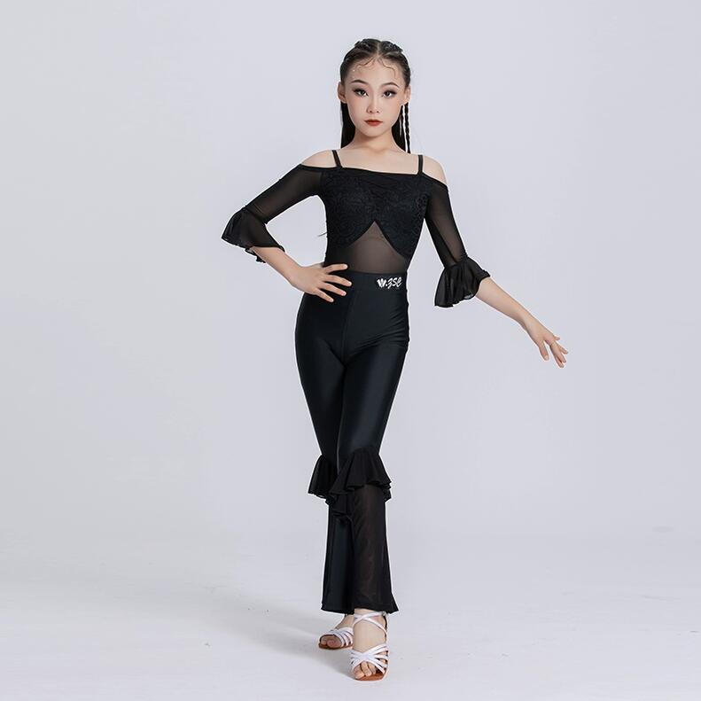 Beulah Fashionのダンドレスラテン ゴージャス ラテンダンス ダンスウェア サンバ衣装 ラテン ジュニア 社交ダンス ルンバ 競技用 ステージ衣装 タンゴ 社交ダンス衣装 子供 高品質 ワルツ 練習着 キッズ 女の子 オールインワン パンツ ヴィーナス イベント オーダーメイド ブランク 黒S~3XL｜アングル3