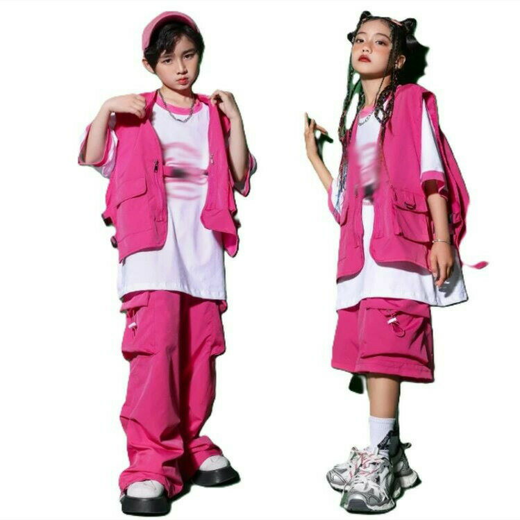 Rakuten - キッズダンス衣装 男の子 セットアップ ダンス衣装 キッズ ヒップホップ ファッション 派手 ガールズ ベスト パンツ K-POP ピンク 白 おしゃれ かっこいい jazz k-pop おしゃれ 演出服 舞台服 HIPHOP 練習着 発表会 応援団 韓国風 3点セット