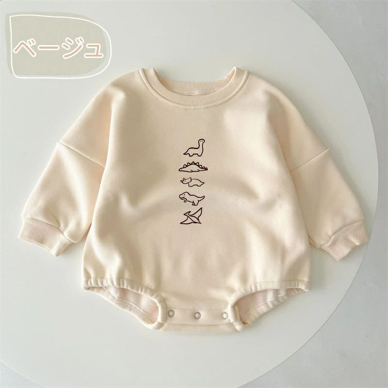 ベビー トレーナーロンパース ベビー服 裏起毛 トレーナー スウェット パーカー 長袖 カバーオール 女の子 男の子 オーバーオール 秋冬 赤ちゃん オールインワン 厚 カジュアル 韓国風 かわいい 恐竜柄 出産祝い 新生児 プレゼント 3