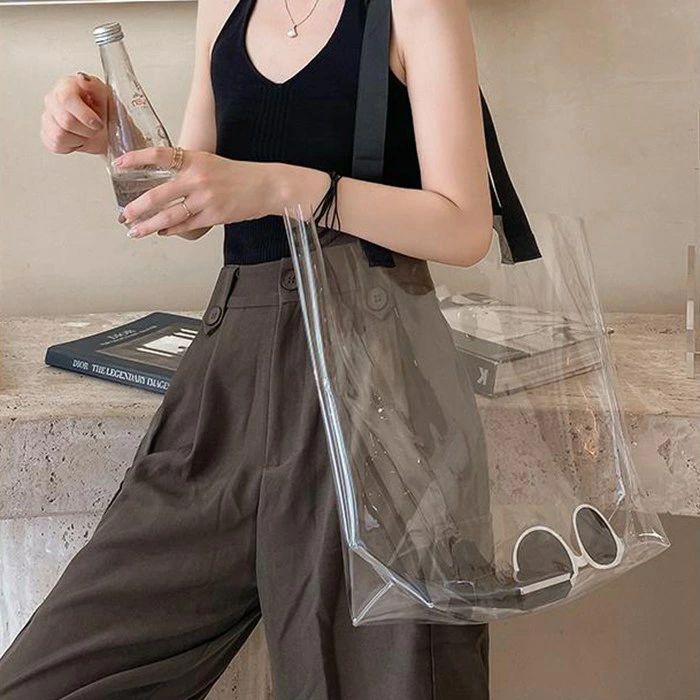 ビニールバッグ 透明バッグ 痛バッグ クリアバッグ 35×38×10cm 肩掛け トートバッグ 透明 大容量 オシャレ 透明ビニール PVC プールバッグ ビーチバッグ 防水バッグ 防水 軽量 温泉バッグ 社内バッグ 手荷物検査 セキュリティバッグ ファッション