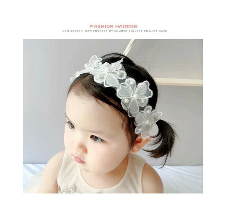 Beulah Fashionの【即納】ベビー ヘアバンド 赤ちゃん ヘアアクセサリー 女の子 新生児 髪飾り お宮参り 結婚式 記念撮影 レース 花 子供用 フォーマル 内祝い 100日祝い お食い初め キッズハーフバースデー ホワイト かわいい｜アングル3