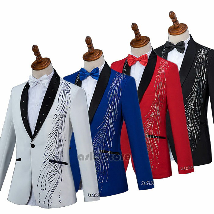 Rakuten - メンズ スーツ 舞台衣装 スパンコール ジャケット ズボン 上下セット キラキラ 司会者 紳士服 ステージ衣装 合唱 団体服 コンサート パーティー テーラードジャケット 舞台 衣装 スーツセット スリム 男性 宴会 結婚式 イベント 二次会 スタイリッシュ 細身 送料無料