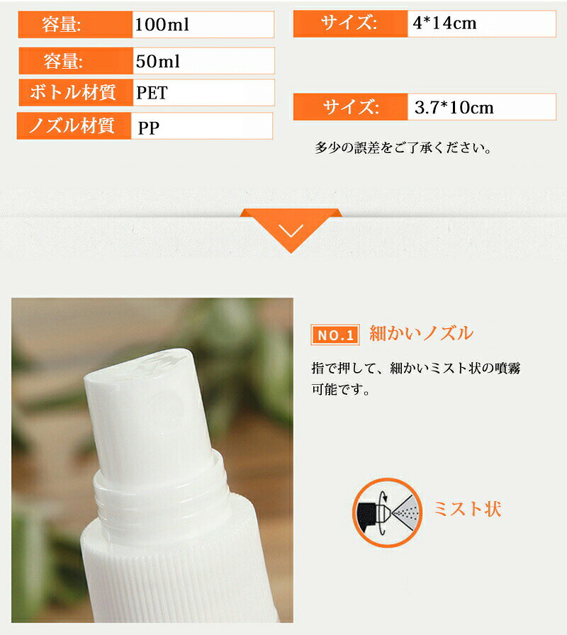 スプレーボトル アルコール対応 10個セット 小分けボトル 100ml/50ml 詰替ボトル ...