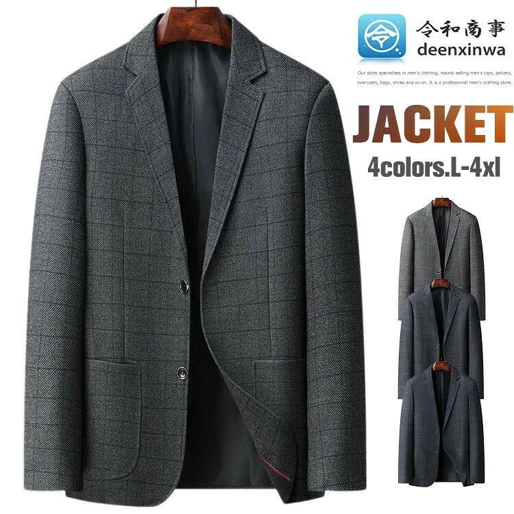 Rakuten - テーラードジャケット メンズ ブレザー チェック柄 ジャケット ビジネス カジュアル ゴルフウェア 2つボタン スリム スーツジャケット アウター オフィス テレワーク 紳士服 旅行 出張 仕事 通勤 通学 長袖 薄手 春 秋 30代 40代 50代 メンズファッション