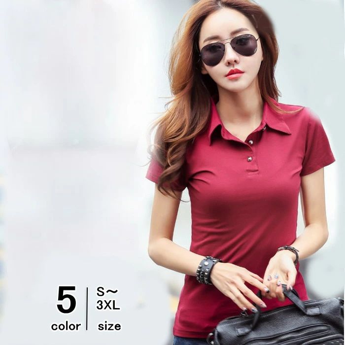Polo Shirt - ポロシャツ Tシャツ カットソー トップス 折り襟 襟付き サイドスリット 半袖 とろみ スキッパー タイト スリム OL 通勤 通学 ビジネス ストレッチ 無地 春夏 S M L 大きいサイズ レディース メール便送料無料
