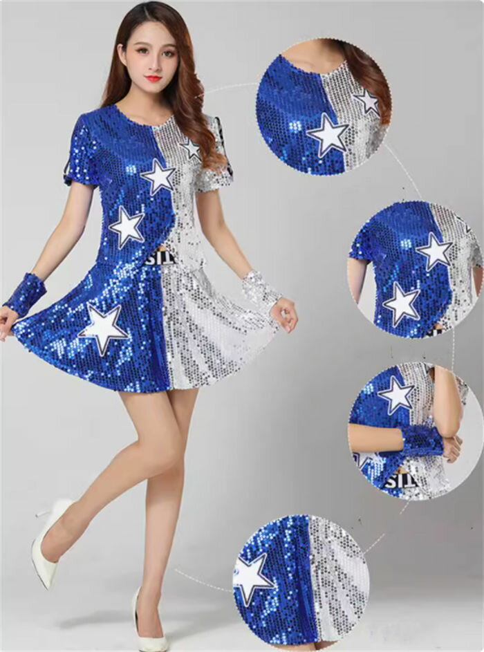 5色お揃い 2点セット tシャツ+スカート レディース スパンコール ジャズダンス ヒップホップ ダンス衣装 社交ダンス衣装 舞台演出服 DS チアガール衣装 イベント チアリーディングダンス レッスン着 練習着 アウトドア 団服 応援団 文化祭 学園祭 体育祭