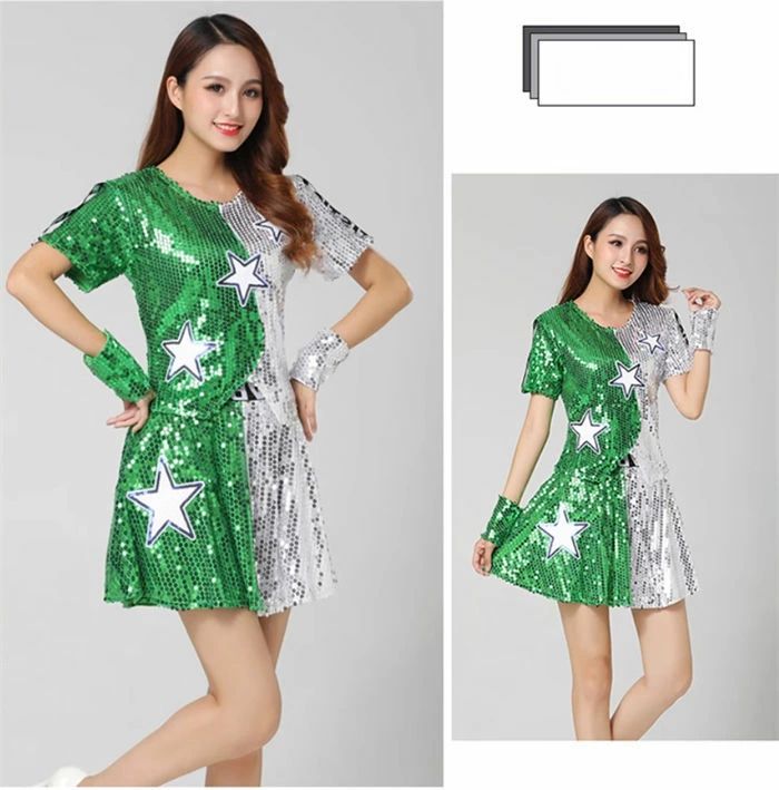 5色お揃い 2点セット tシャツ+スカート レディース スパンコール ジャズダンス ヒップホップ ダンス衣装 社交ダンス衣装 舞台演出服 DS チアガール衣装 イベント チアリーディングダンス レッスン着 練習着 アウトドア 団服 応援団 文化祭 学園祭 体育祭