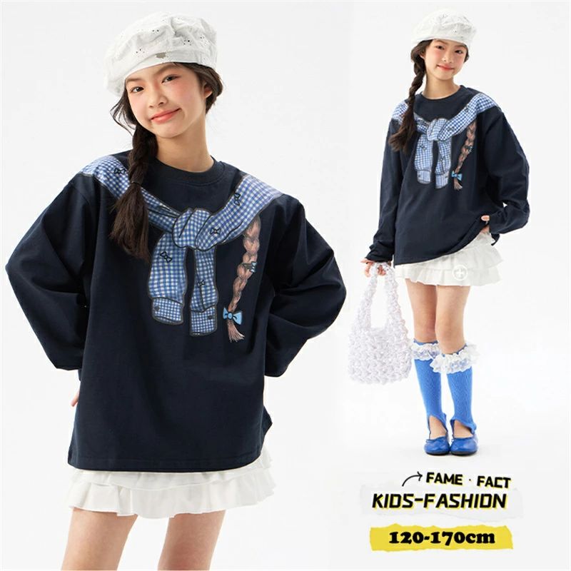 Rakuten - 子供服 女の子 長袖 プリント トップス 上下セット カジュアル 韓国風 韓国子供服 セットアップ キッズ 可愛い 長袖シャツ 白スカート トレーナー スウェット 普段着 子ども服 ジュニア カジュアル 春秋 お出かけ 120cm 130cm 140cm 150cm 160cm 170cm