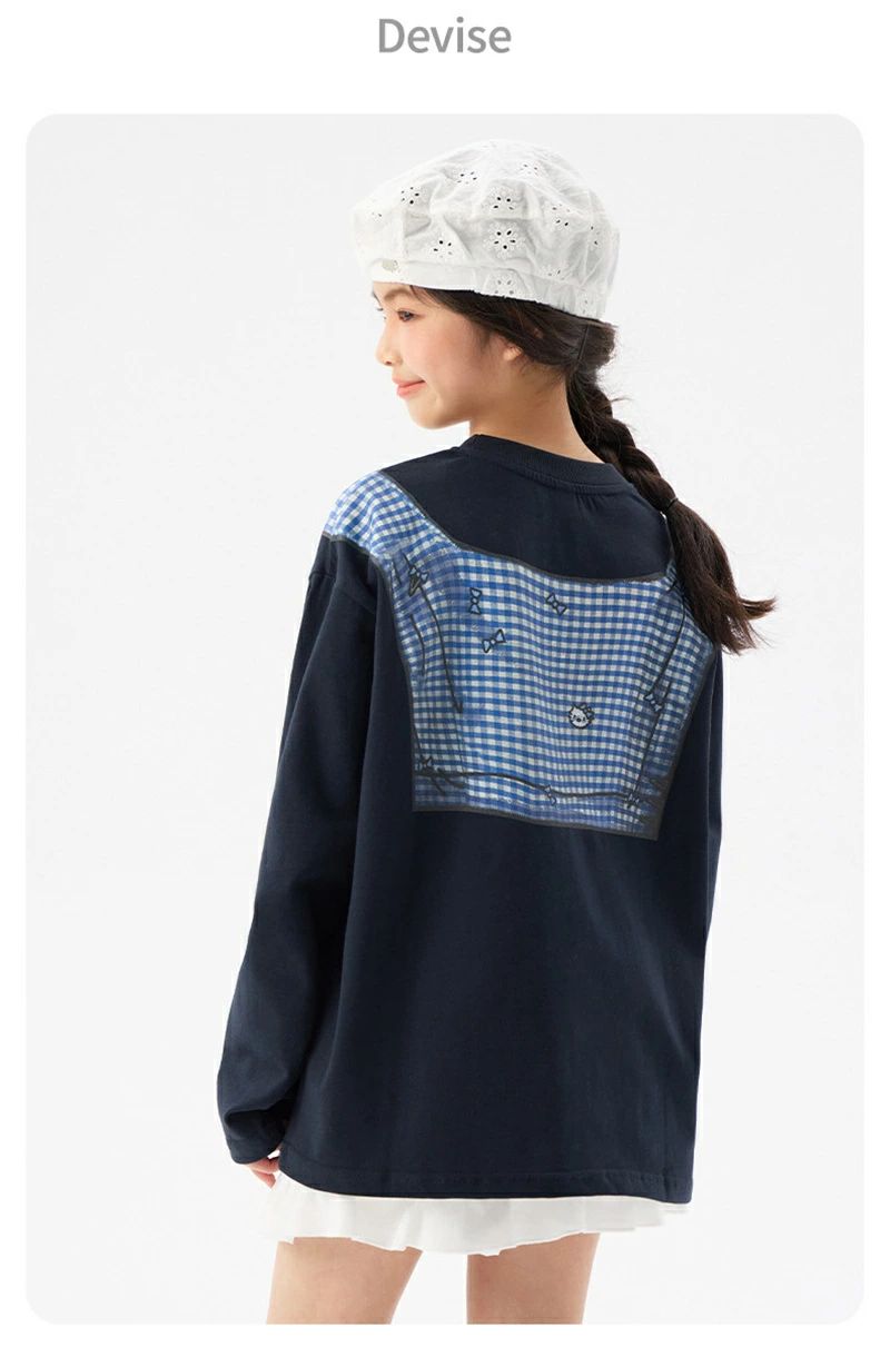 Beulah Fashionの子供服 女の子 長袖 プリント トップス 上下セット カジュアル 韓国風 韓国子供服 セットアップ キッズ 可愛い 長袖シャツ 白スカート トレーナー スウェット 普段着 子ども服 ジュニア カジュアル 春秋 お出かけ 120cm 130cm 140cm 150cm 160cm 170cm｜アングル3