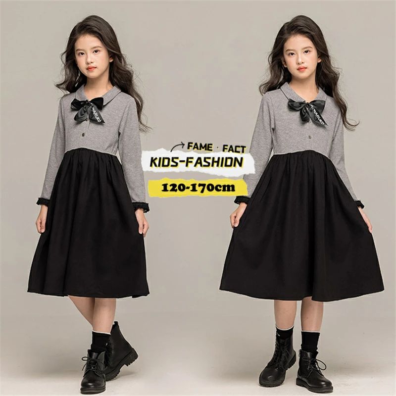 Dresses - ワンピース 卒業式 入学式 女の子 ワンピース リボン 可愛い 黒スカート 長袖ワンピース きちんとワンピース 喪服 お受験 キッズ フォーマル ドレス ピアノ発表会 入園 二次会 七五三 120~170cm