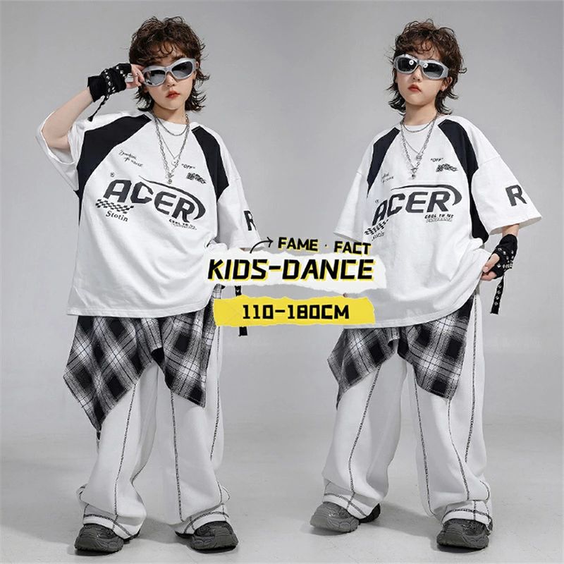 Rakuten - ダンス衣装 キッズ ヒップホップ ダンス服 セットアップ 子供服 男の子 女の子 白 半袖 Tシャツ ステージ衣装 発表会 衣装 Y2K キッズダンス ジュニア ストリート系 トップス ワイドパンツ 普段着 カジュアル ダンスウエア 舞台衣装 KPOP おしゃれ 練習着