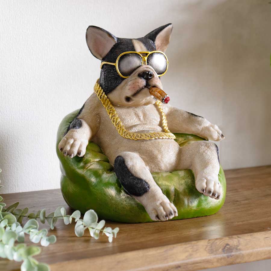 オーナメント インテリア 犬 ブルドッグ マフィア ふてぶてしい ネックレス 枝豆 オシャレ おしゃれ 置物 オブジェ 玄関 インスタ インスタ映え 単品 アメリカン 雑貨 ユニーク かっこいい 面白い [3]