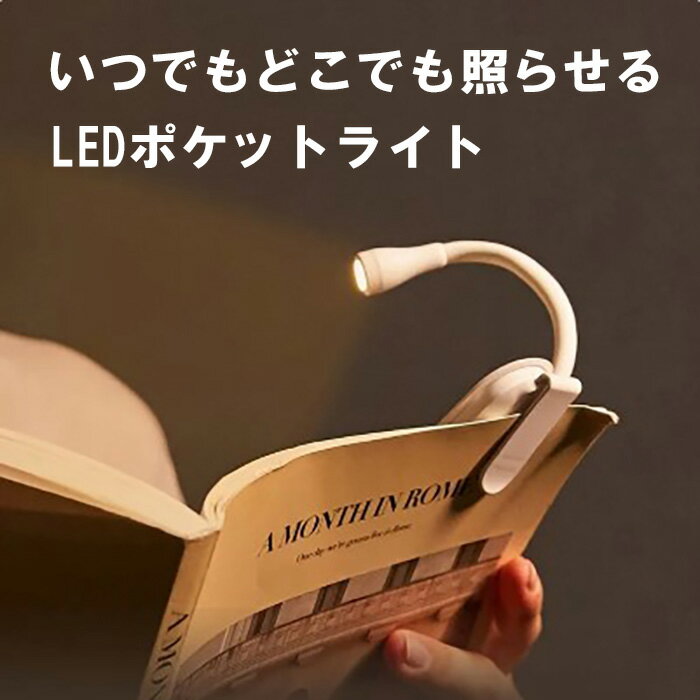 【送料無料】いつでも どこでも LED ポケット ライト USB充電 3段階 色温度 調光 ベッドサイドランプ 読書灯 クリップオン ブックライト 充電式 コンパクト クリップライト 読書ライト 寝室ライト コードレス ミニライト