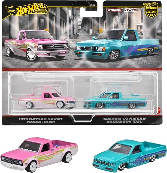 【訳あり】ホットウィール(Hot Wheels) プレミアム 2パック 1975 ダットサン サニートラック（B120）/ カスタム '93 日産 ハードボディ (D21) 乗り物おもちゃ ミニカー 3歳から マルチ HRR78
