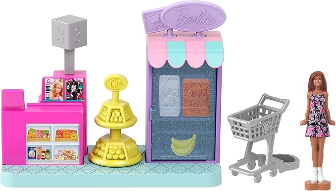 乐天商城 - 【訳あり】バービー(Barbie) ミニバービーランド　スーパーマーケット きせかえ人形・ハウス ままごと・ごっこ遊び マイクロドール 1体付 プレイセット 6歳から ピンク JCR33