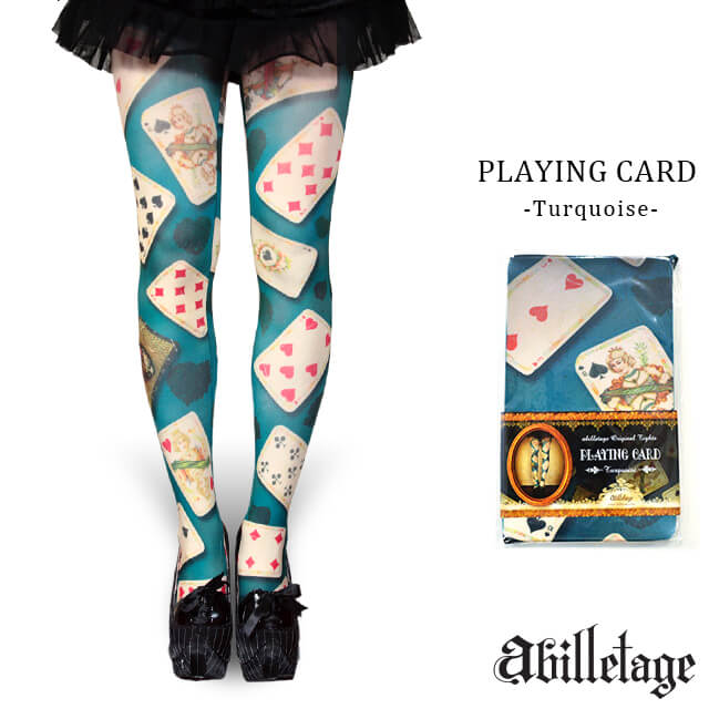 アビエタージュ abilletage 柄タイツ プレイングカード ターコイズ Tights Playing card turquoise