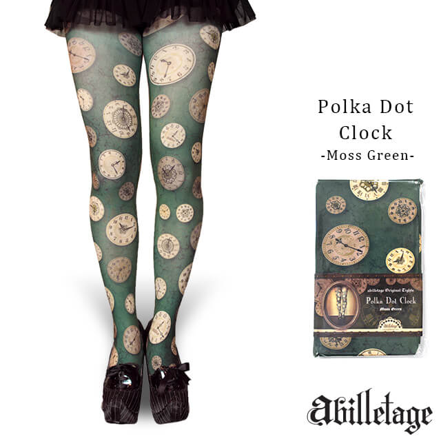 アビエタージュ【abilletage】タイツ ポルカドットクロック モスグリーン Tights Polka dot clock moss..