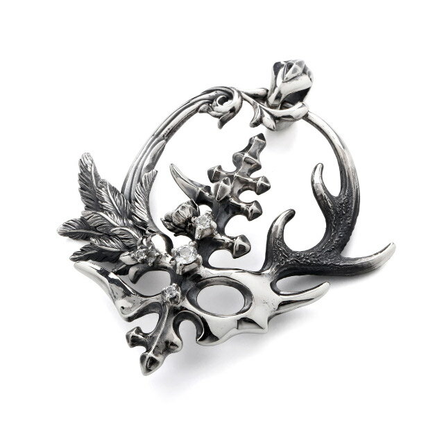 [公式] ブラッディマリー ランドマーク ペンダント w / ホワイトトパーズ - 骨 角 植物 羽根