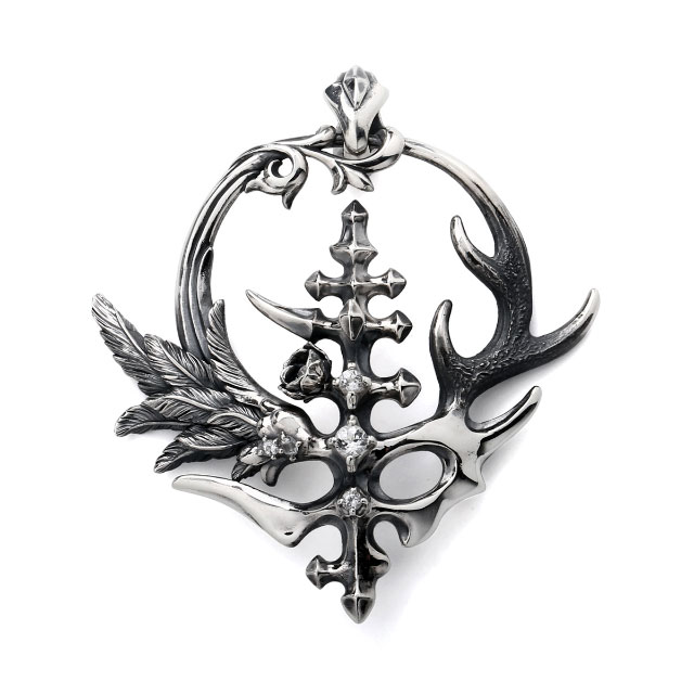 [公式] ブラッディマリー ランドマーク ペンダント w / ホワイトトパーズ - 骨 角 植物 羽根