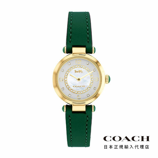 【ポイント最大10倍★5/16 1:59まで】コーチ COACH レディース 腕時計 女性用 時計 ブランド 正規品 ゴールド 緑 革ベルト - ケリー 26mm GPケース グリーン レザーストラップ ホワイトサンレイ マザーオブパール ダイヤル＆クリスタルマーカー エメラルド