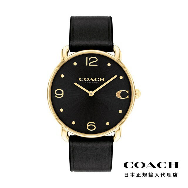 コーチ エリオット - 36mm GP ブラック サンレイ ダイヤル ブラック レザー ストラップ レディース ウォッチ COACH プレゼント 母の日