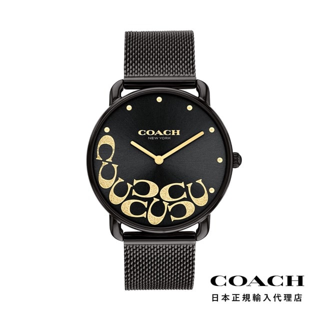 コーチ エリオット 36mm ブラック IP サンレイ GP ダイヤモンド ダスト C モチーフ ブラック メッシュ レディース ウォッチ COACH プレゼント