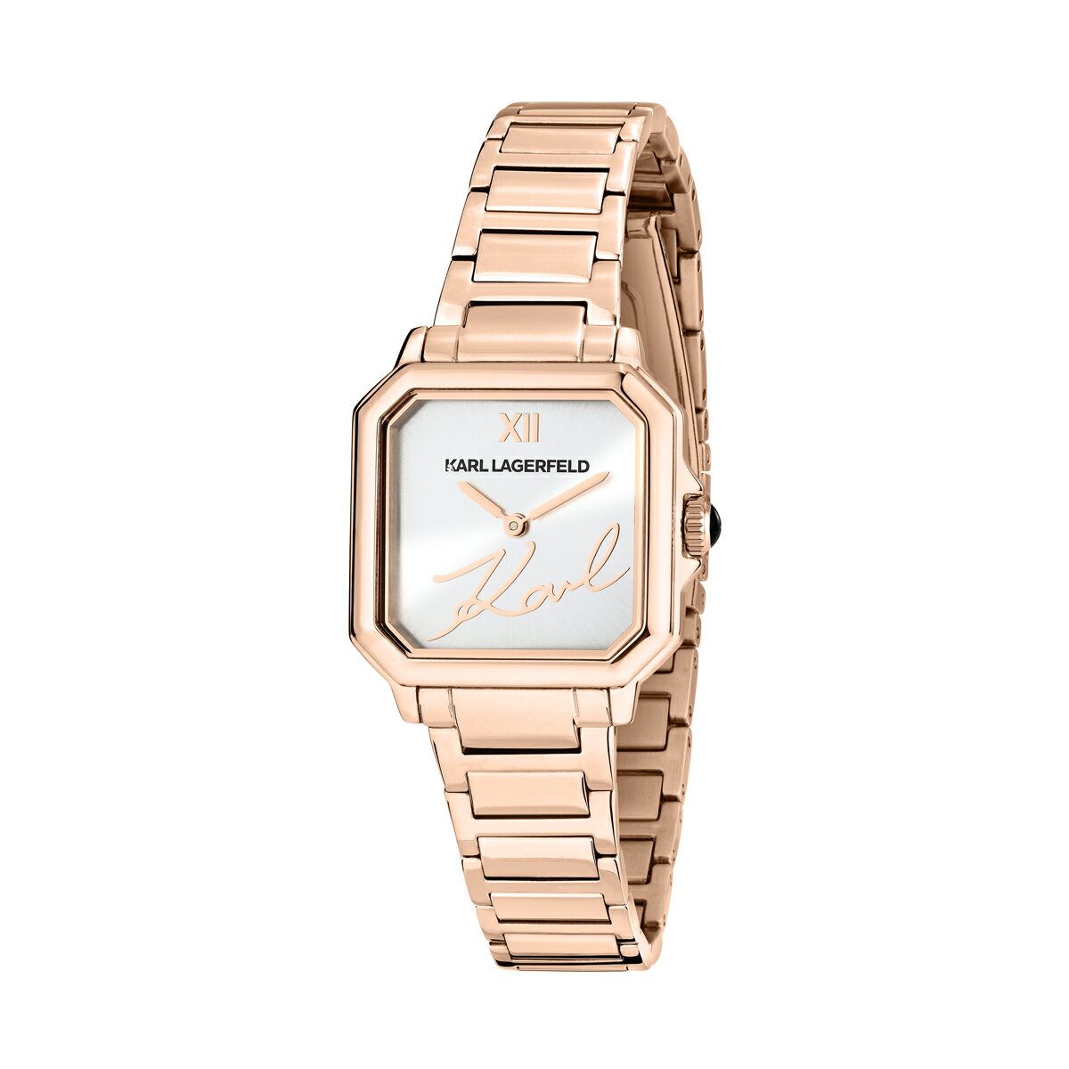 カールラガーフェルド スクエア クラシック シルバー サンレイ シグネチャー ダイヤル ローズゴールド ブレスレット メンズ レディース ウォッチ KARL LAGERFELD
