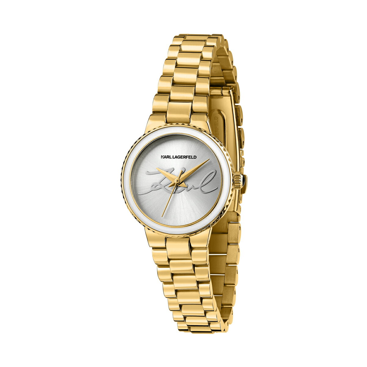 カールラガーフェルド カイザー シルバー サンレイ シグネチャー ダイヤル イエローゴールド ブレスレット メンズ レディース ウォッチ KARL LAGERFELD