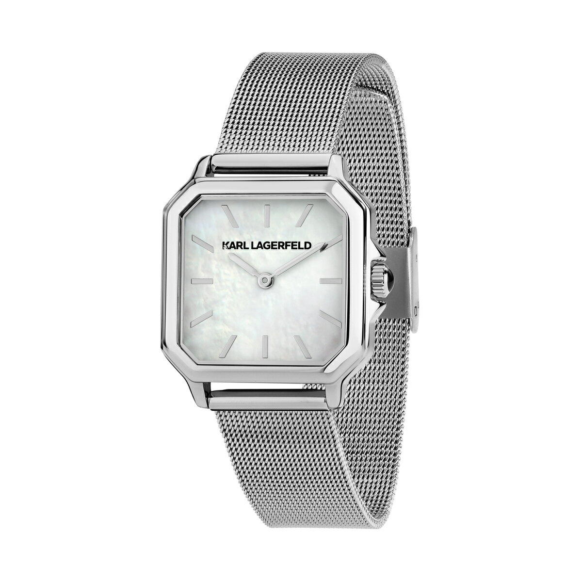 カールラガーフェルド スクエア クラシック ホワイト MOP ダイヤル シルバー メッシュ メンズ レディース ウォッチ KARL LAGERFELD