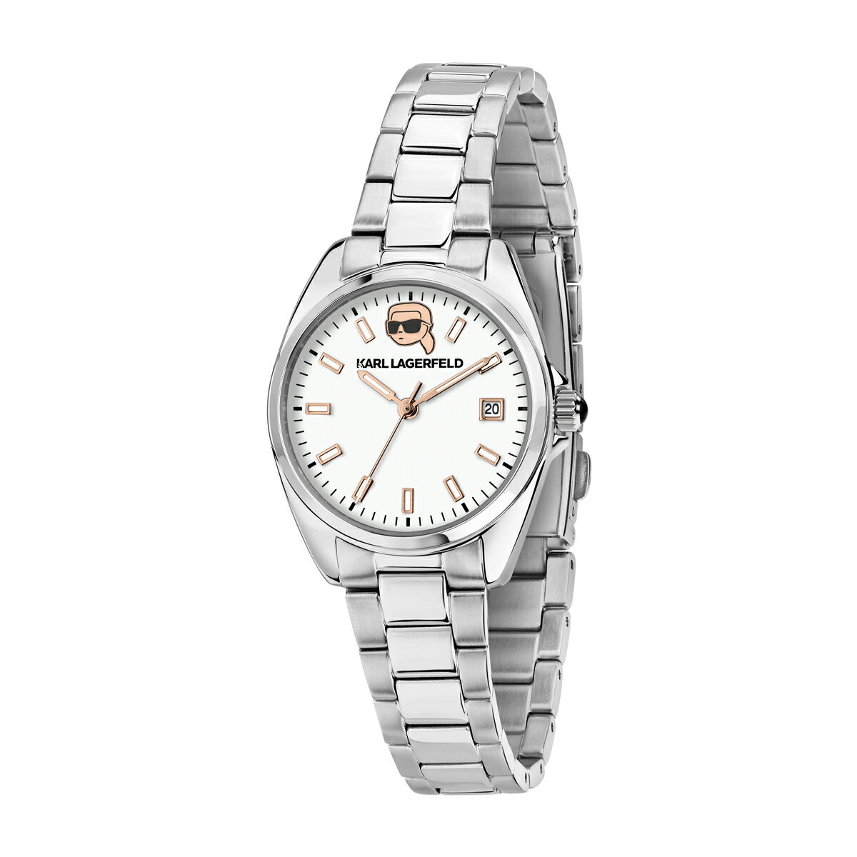 カールラガーフェルド ラウンド エッセンシャル ホワイト アイコン ダイヤル シルバー ブレスレット メンズ レディース ウォッチ KARL LAGERFELD